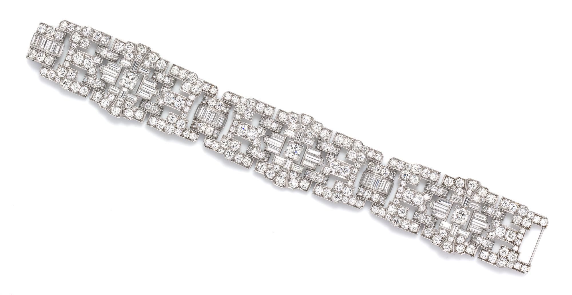 An Art Deco Platinum and Diamond Bracelet, 39.05 dwts.