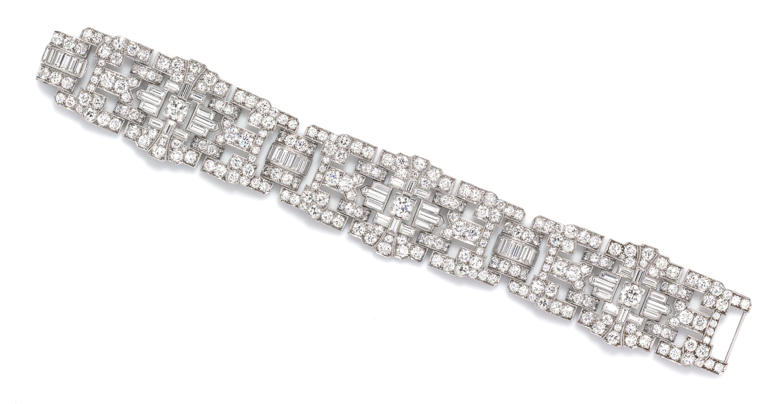 An Art Deco Platinum and Diamond Bracelet, 39.05 dwts.