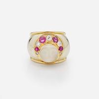 A 14K Yellow Gold and Gemstone Ring
