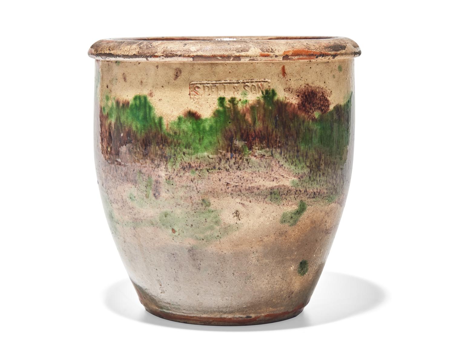 A "S. Bell & Son / Strasburg" Marked Multi-Glazed Redware Crock, Virginia, Circa 1890