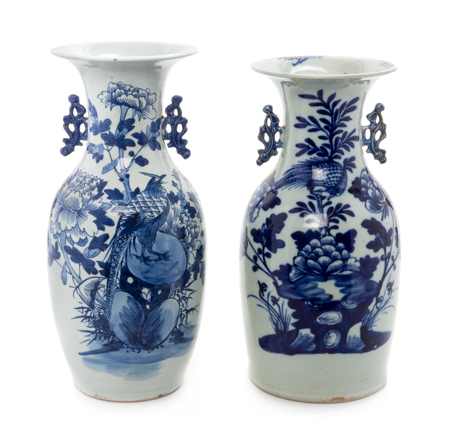 Four Chinese Celadon Ground Underglaze Blue Porcelain Vases Height of tallest 17 1/4 inches. — 19TH CENTURY