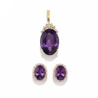 AMETHYST AND DIAMOND EARRINGS AND BROOCH