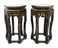 A Pair of Chinese Export Black and Gilt Lacquered Side Stands