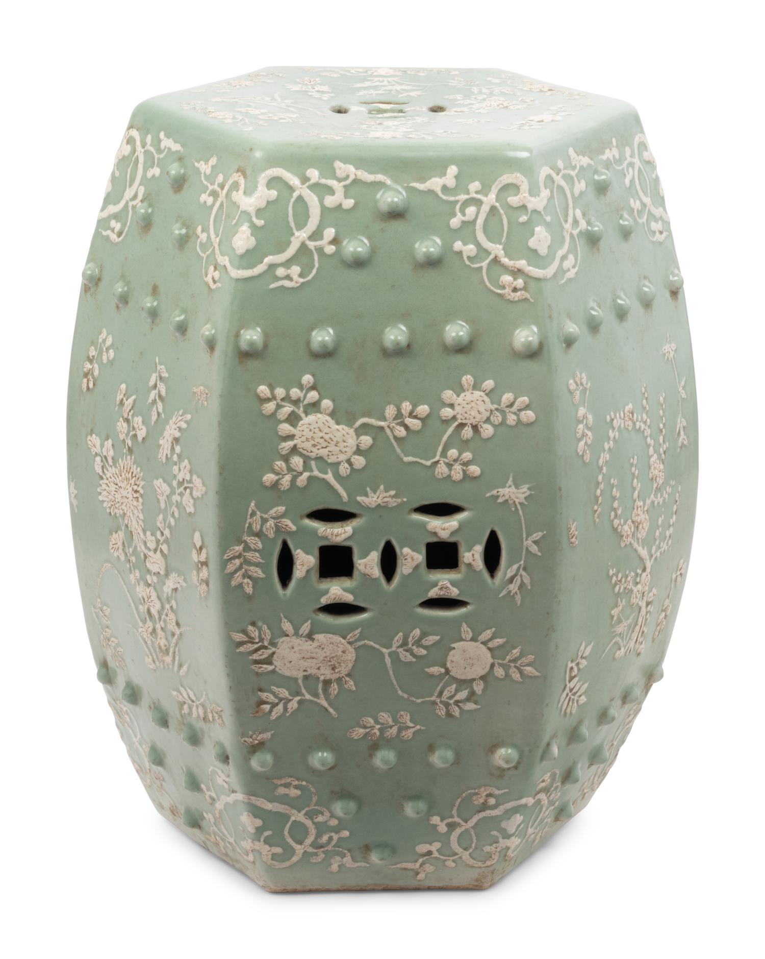 A Chinese Celadon Glazed Porcelain Garden Stool
