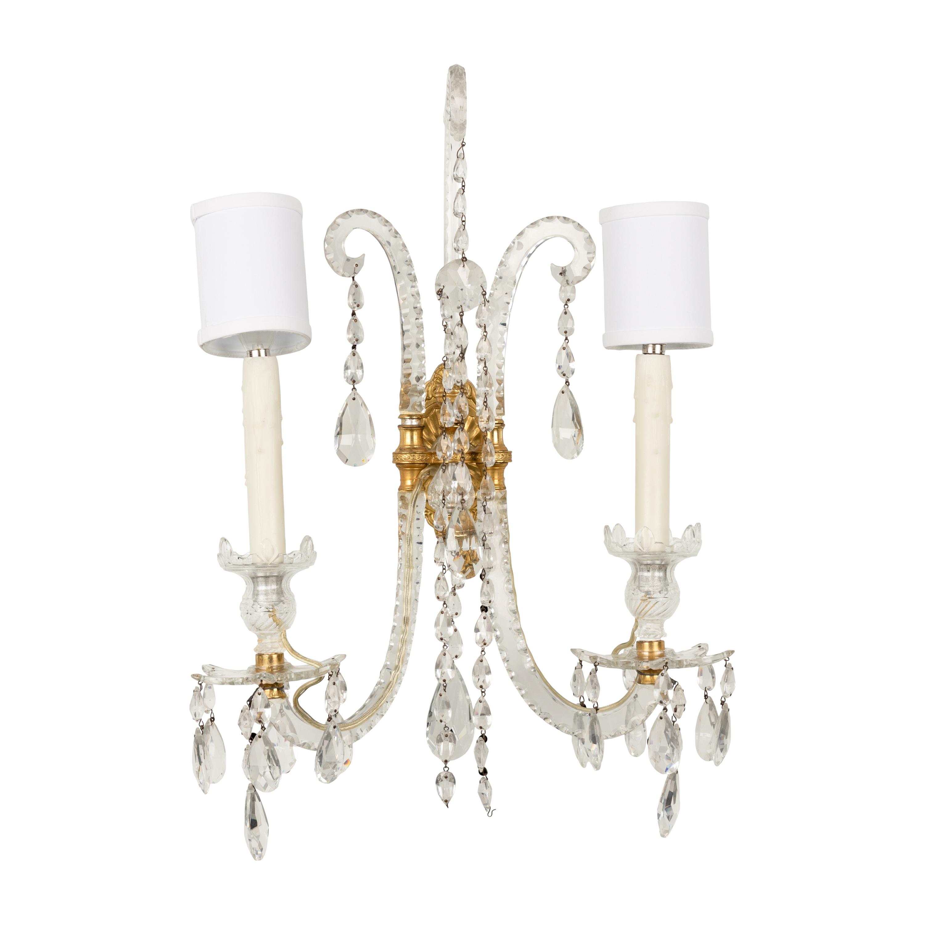 A Pair of Cut Glass Two-Light Sconces