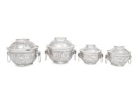 Two Pairs of Chinese Export Silver Covered Bowls