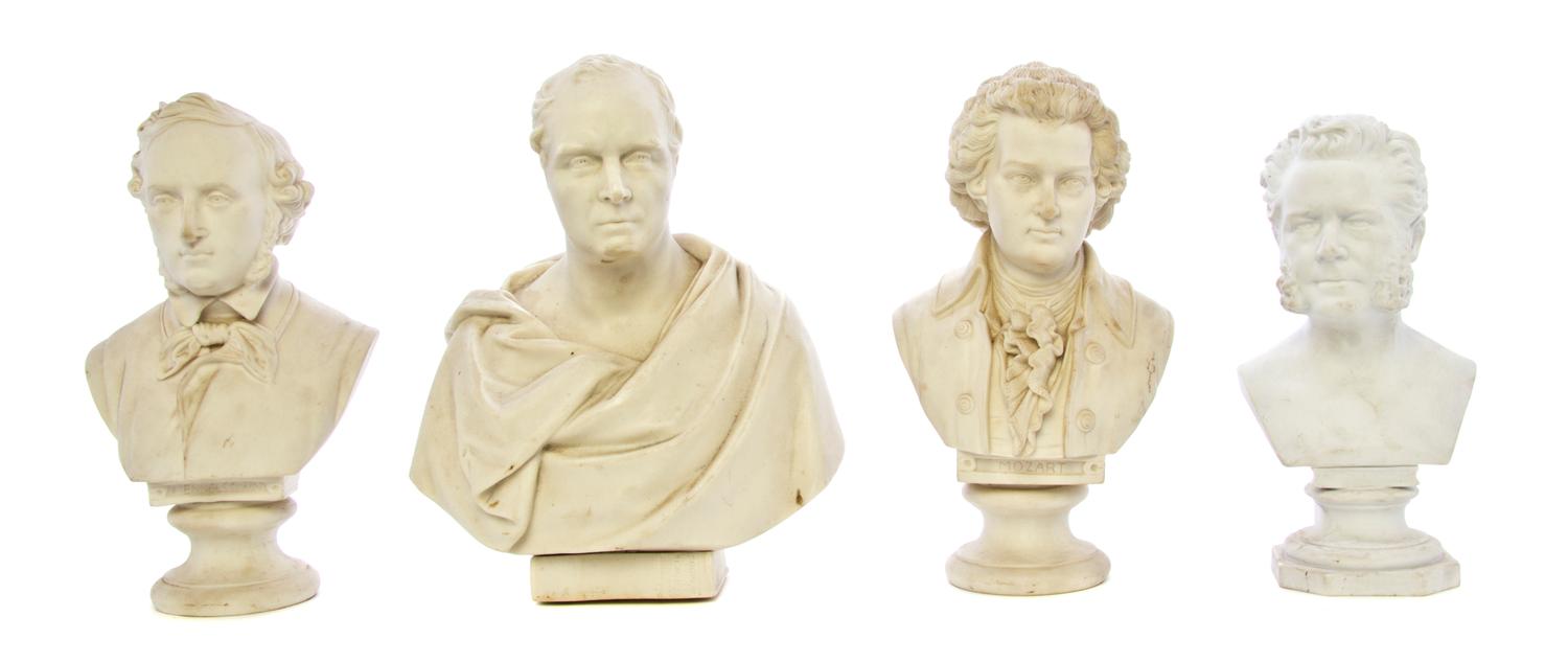 Two English Bisque Busts, Height of first 9 1/2 inches.