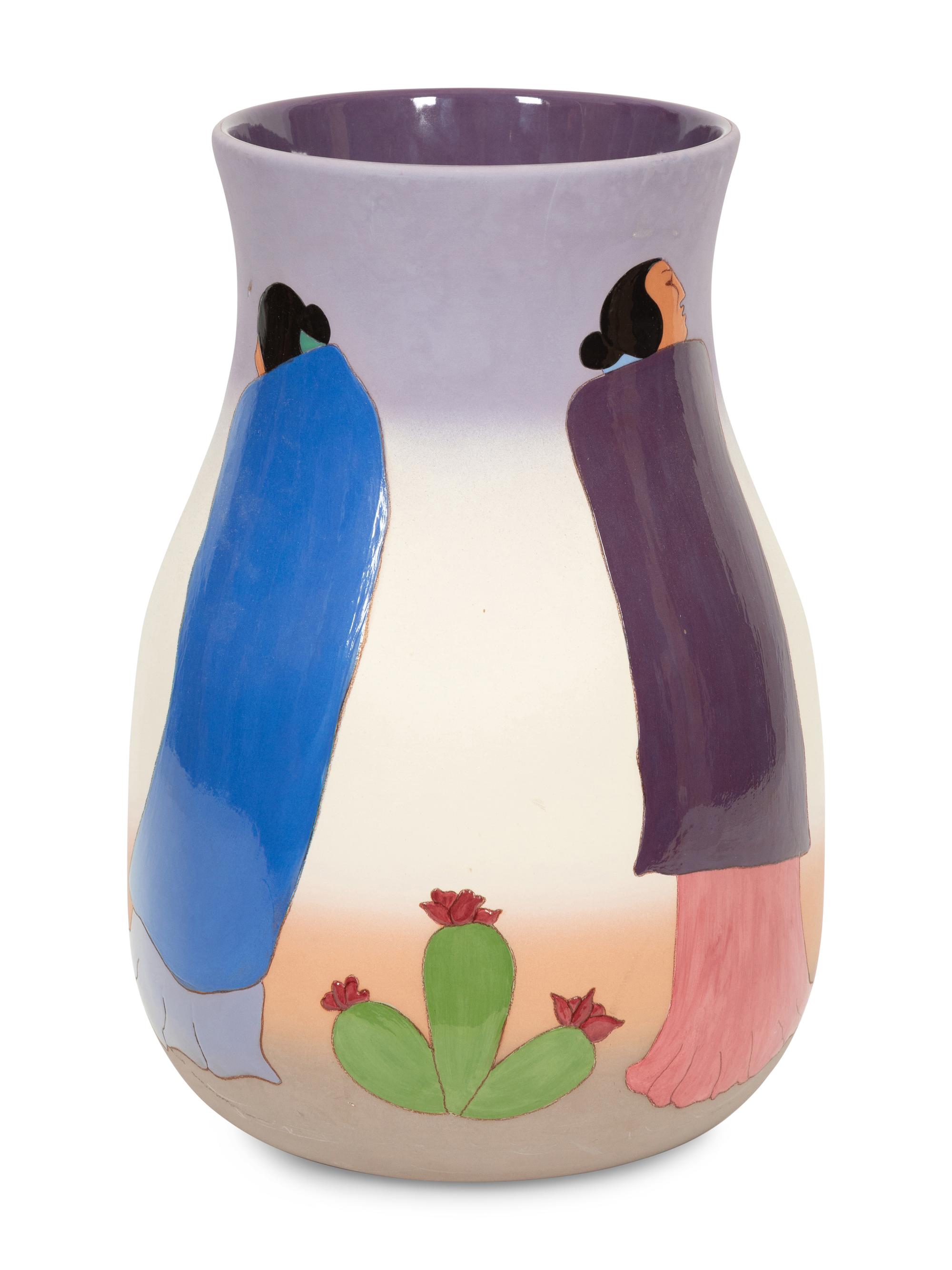 An RC Gorman ceramic vase, Dessert Flowers