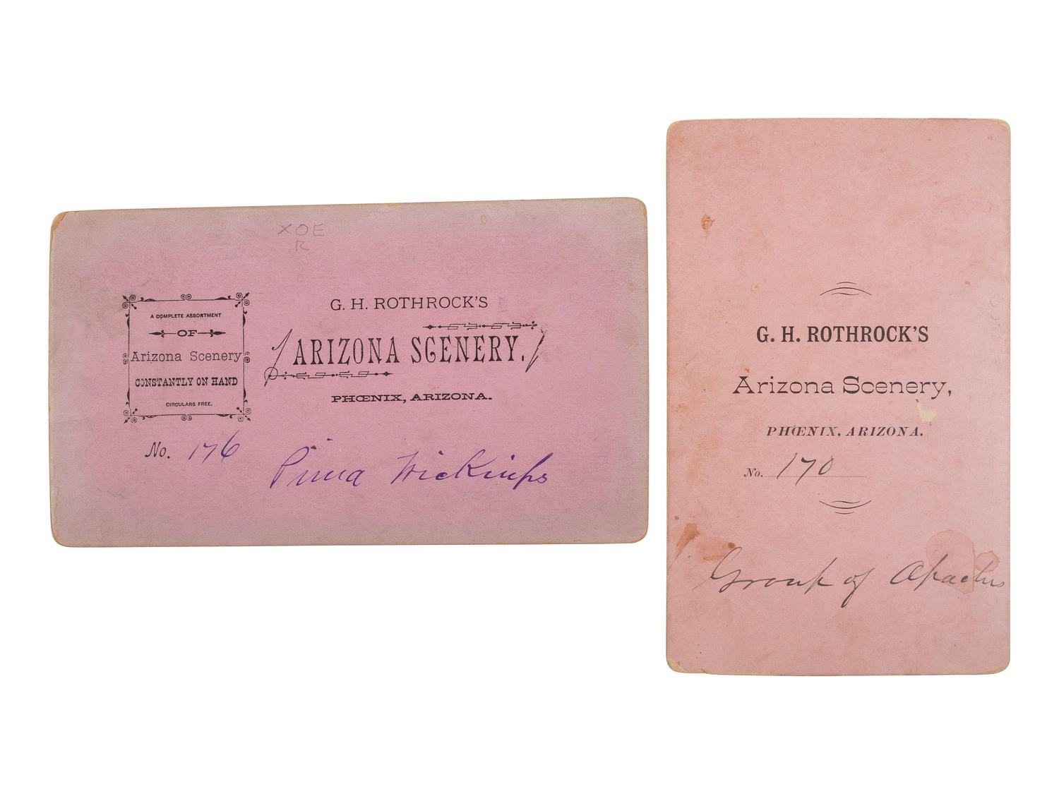 [NATIVE AMERICANS]. ROTHROCK, G.H. (1843-1924), photographer. A group of 2 stereoviews of Apache subjects. Phoenix, AZ.