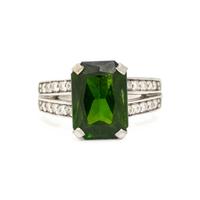 Chrome Diopside, Diamond, and White Gold Ring