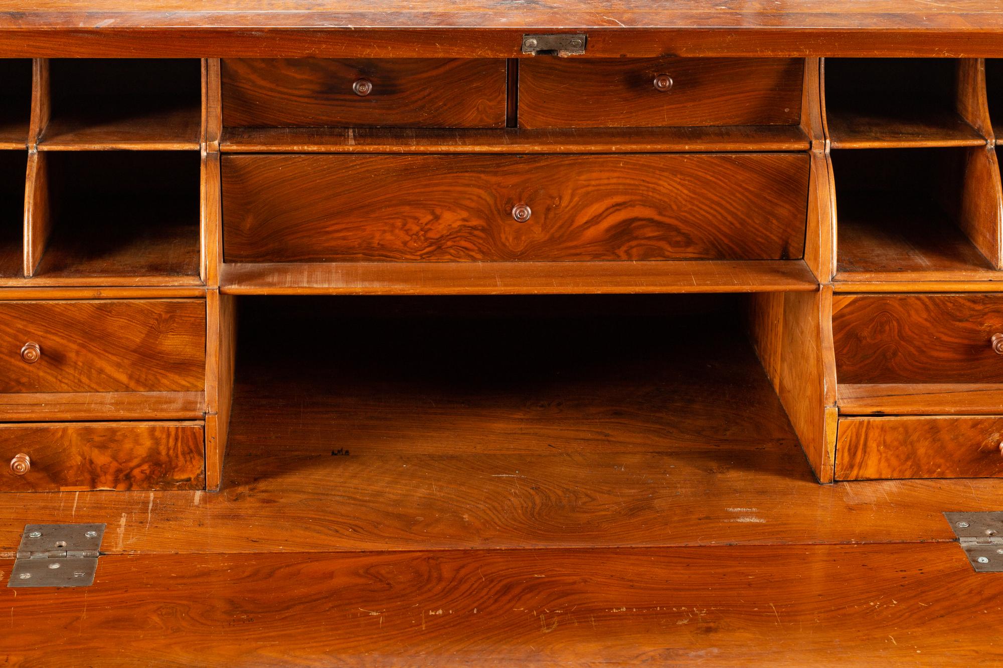 A Continental Burl Walnut Slant-Front Bureau