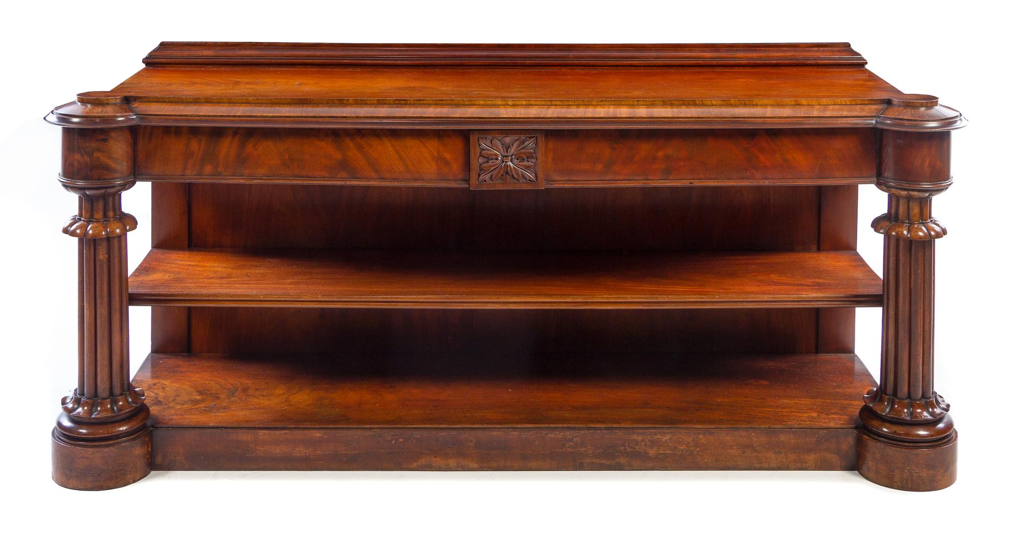 A William IV Mahogany Three-Tier Server Height 32 x width 76 x depth 22 inches. — SECOND QUARTER 19TH CENTURY