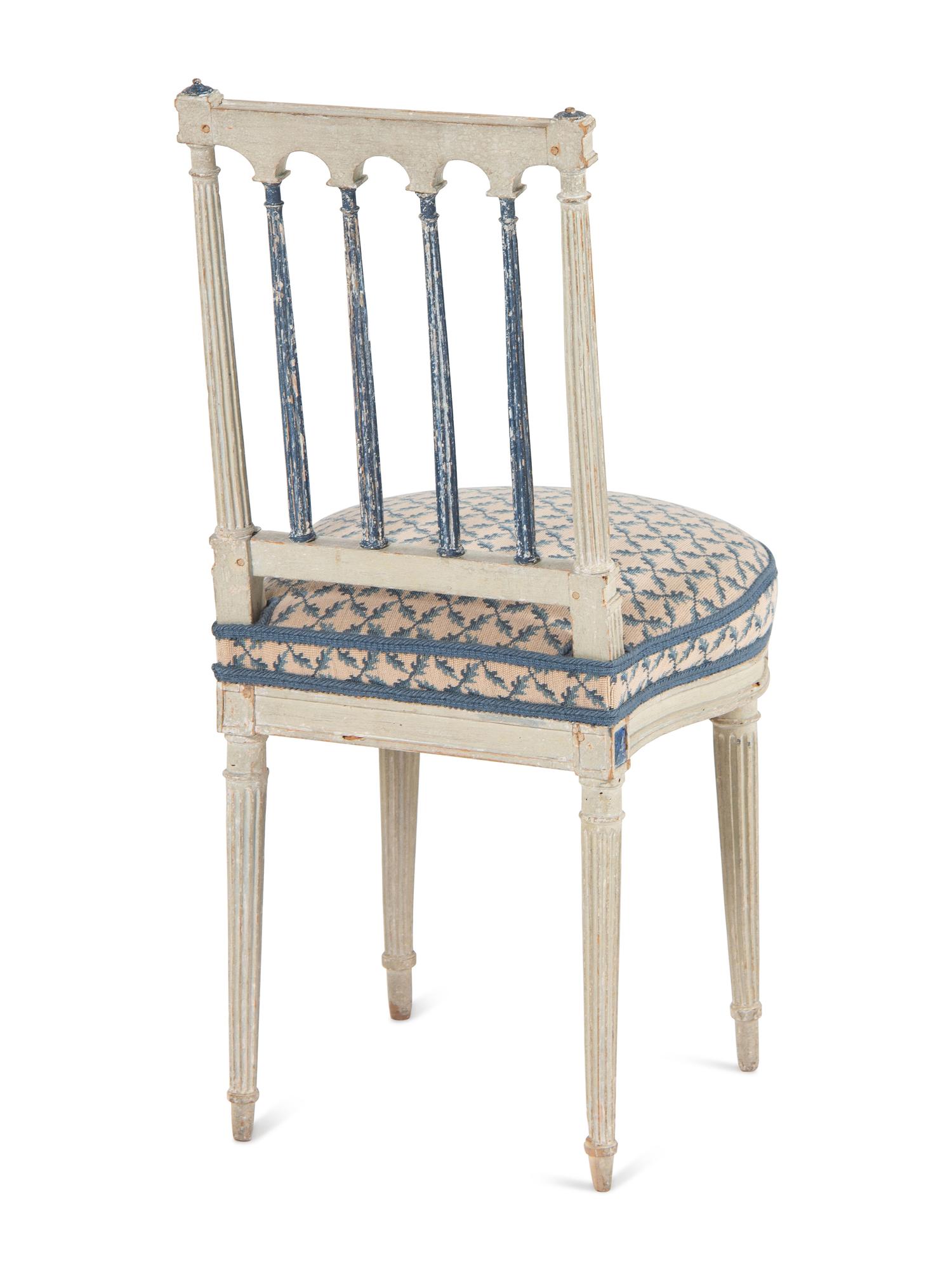 A Set of Four Louis XVI Blue and White-Painted Side Chairs