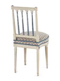 A Set of Four Louis XVI Blue and White-Painted Side Chairs