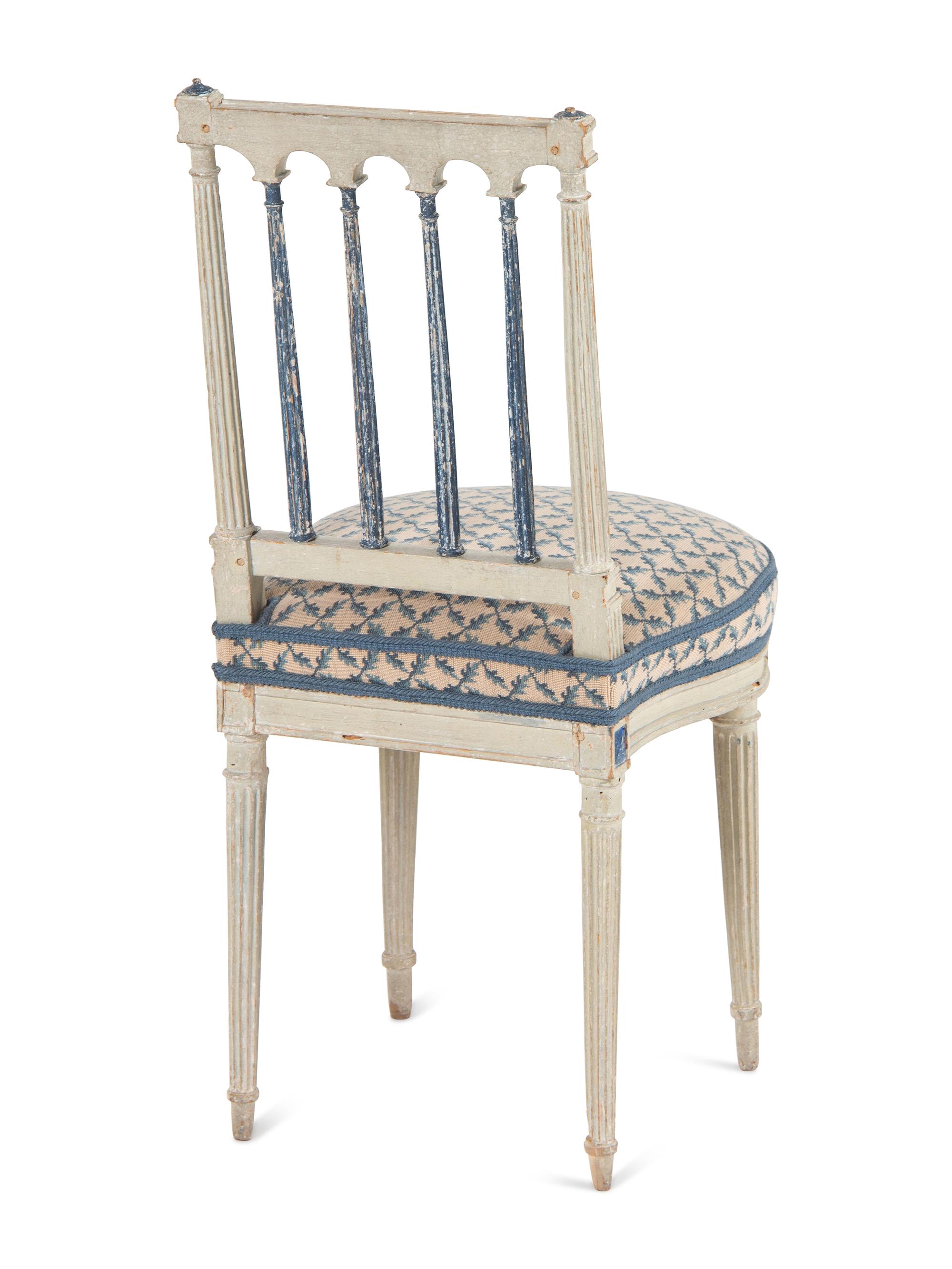 A Set of Four Louis XVI Blue and White-Painted Side Chairs