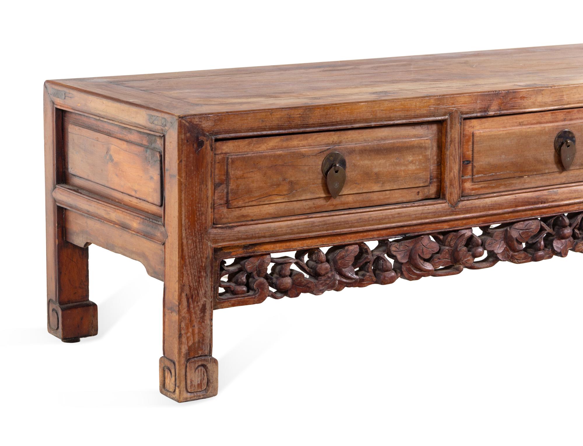 A Chinese Carved Wood Low Cabinet