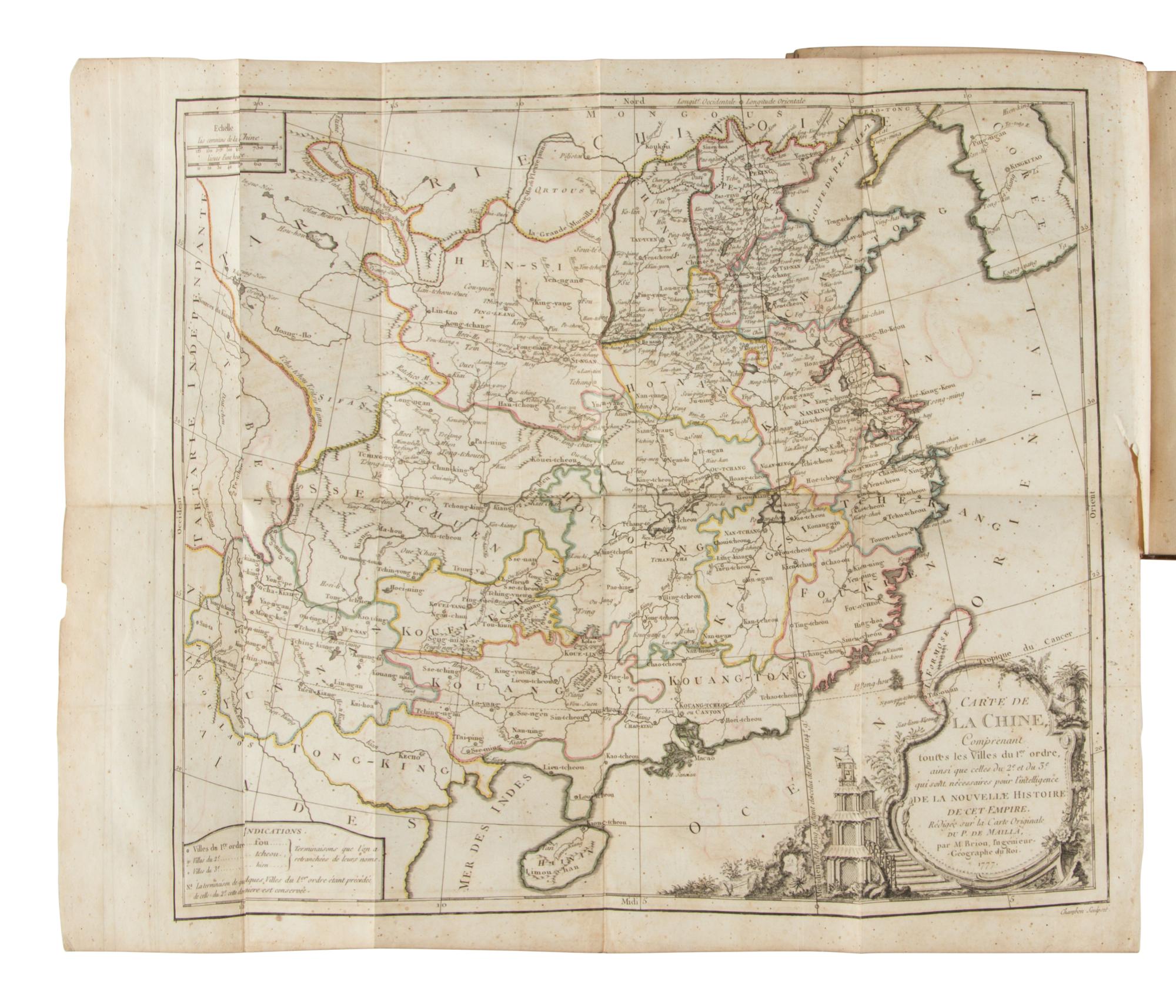 MAILLAC, Joseph Anne Marie de Moyriac de (1669-1748). Histoire Generale de la Chine, ou annales de cet empire; traduites du Tong-Kien-Kang-Mou . Paris: Pierres and Clousier, 1777-1783.