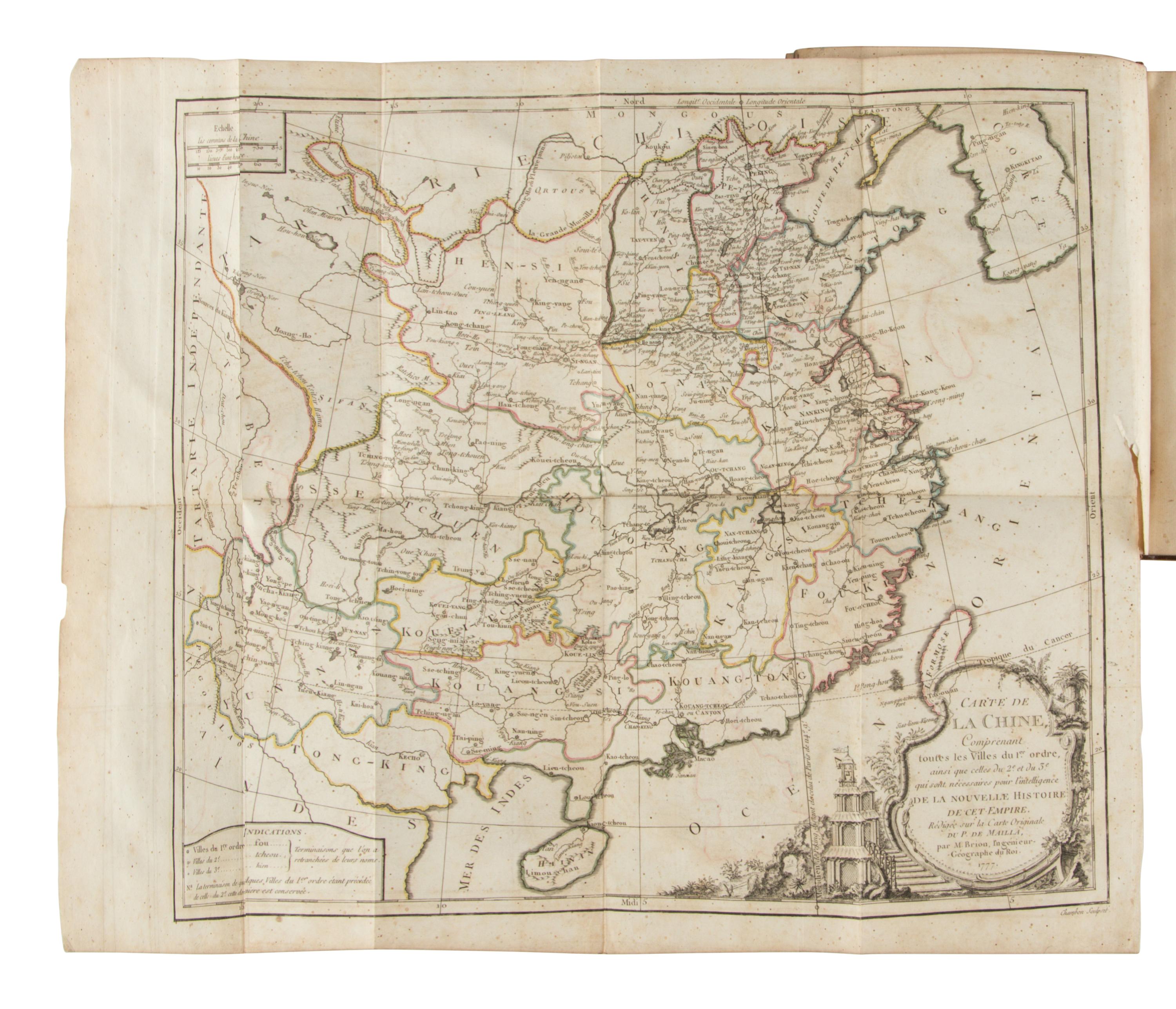 MAILLAC, Joseph Anne Marie de Moyriac de (1669-1748). Histoire Generale de la Chine, ou annales de cet empire; traduites du Tong-Kien-Kang-Mou . Paris: Pierres and Clousier, 1777-1783.