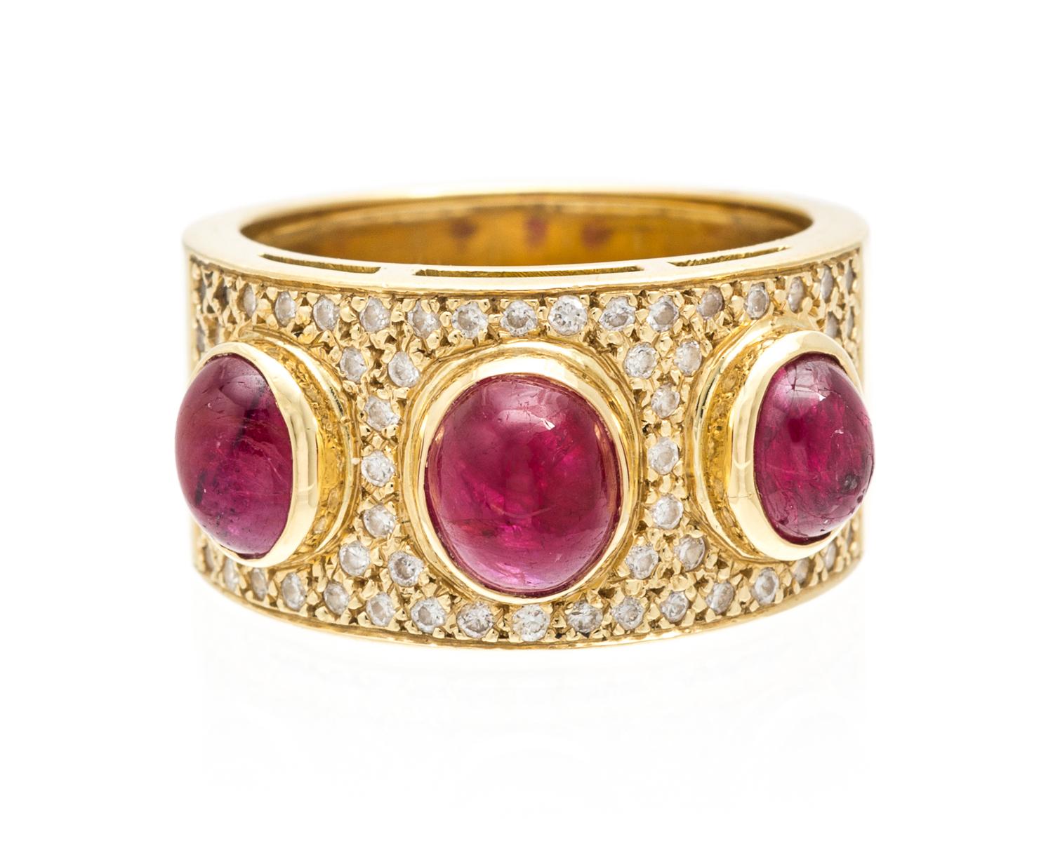 An 18 Karat Yellow Gold, Ruby and Diamond Ring, 8.00 dwts.