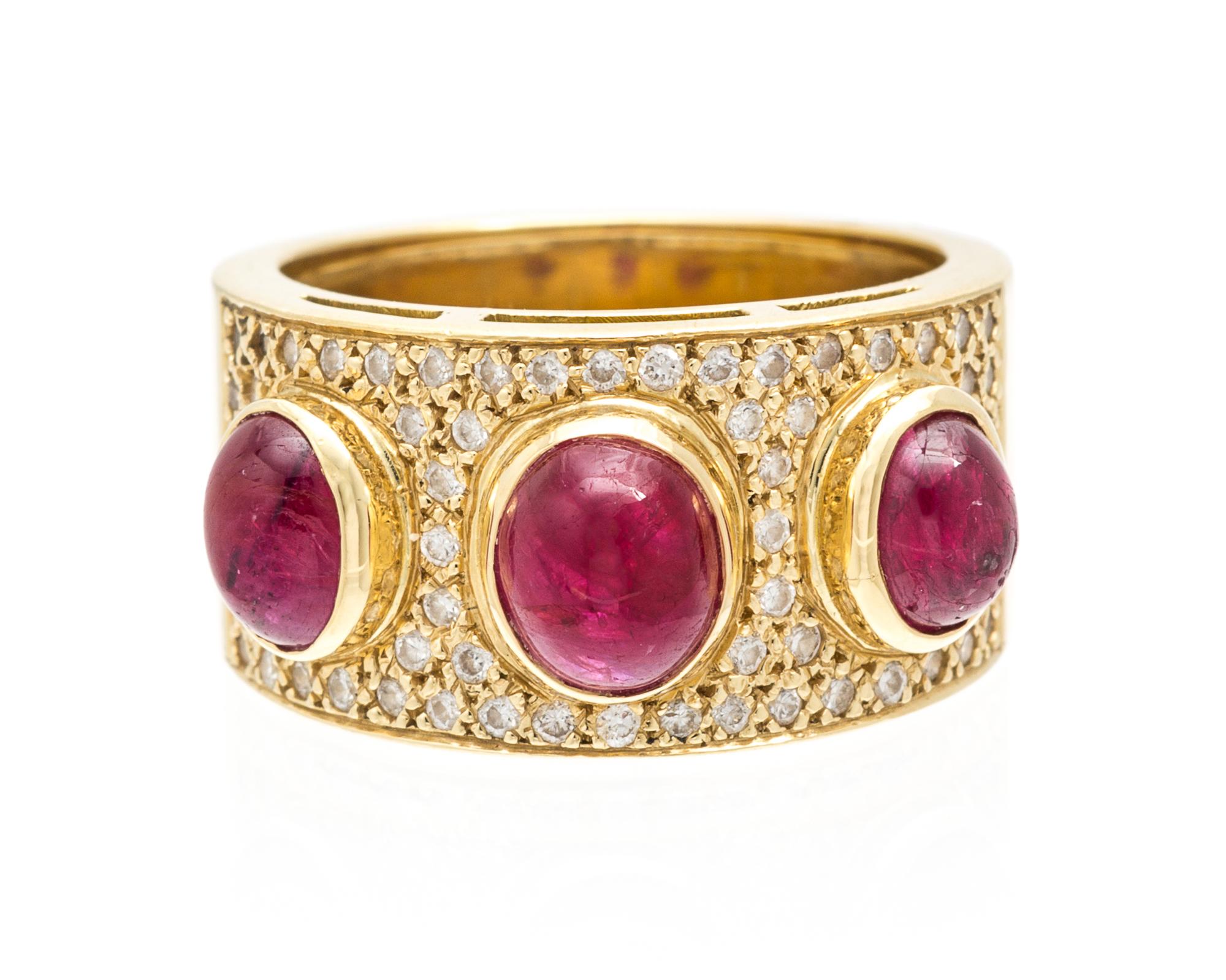 An 18 Karat Yellow Gold, Ruby and Diamond Ring, 8.00 dwts.
