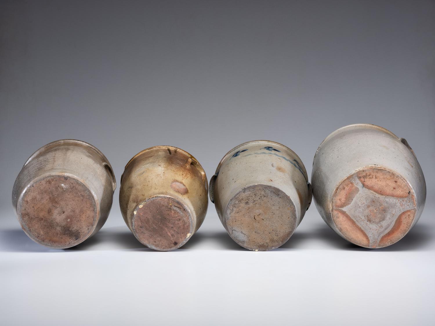 Four Cobalt Decorated Stoneware Crocks