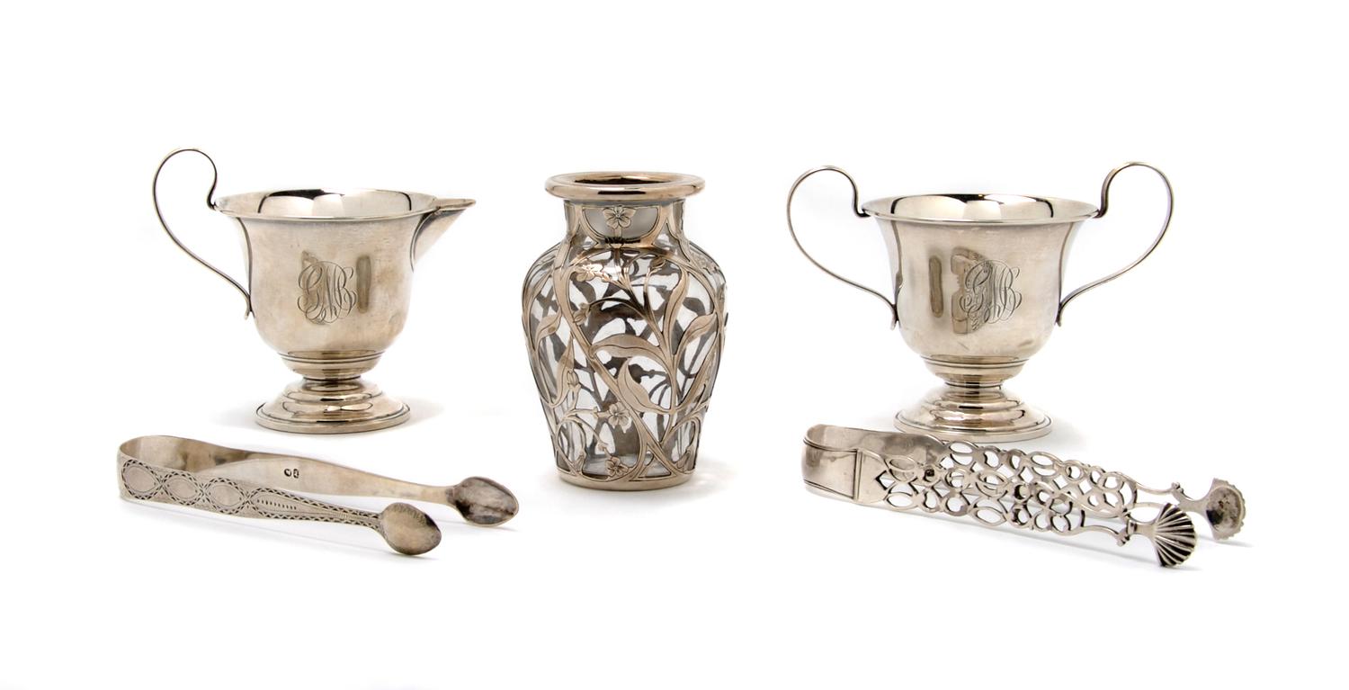 An American Sterling Silver Creamer and Sugar, Clarence A. Vanderbilt, Height 3 3/4 inches.