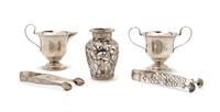 An American Sterling Silver Creamer and Sugar, Clarence A. Vanderbilt, Height 3 3/4 inches.