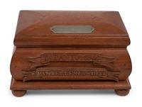 An American Silver Cigarette Box and a Teakwood Presentation Box from the H.M.S. Illustrious