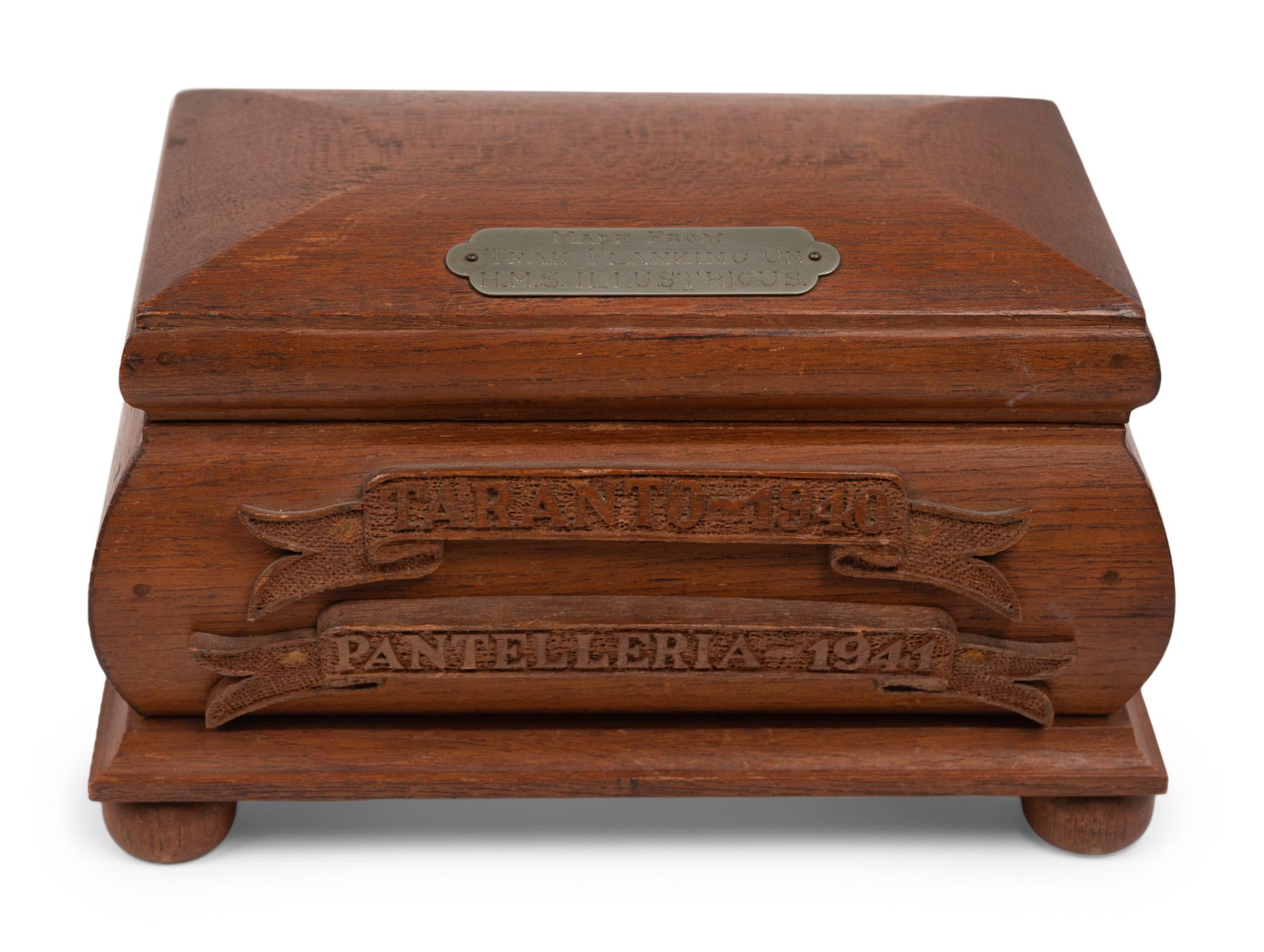An American Silver Cigarette Box and a Teakwood Presentation Box from the H.M.S. Illustrious
