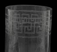 A Triple Etched Banded Greek Key Hurricane Lamp