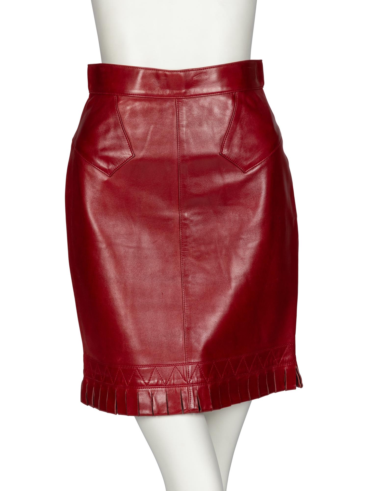 Alaïa, Black Leather Dress & Burgundy Leather Skirt, 1980s