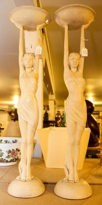 A Pair of Art Deco Plaster Figural Stands Height 33 inches (of tallest). — 20TH CENTURY