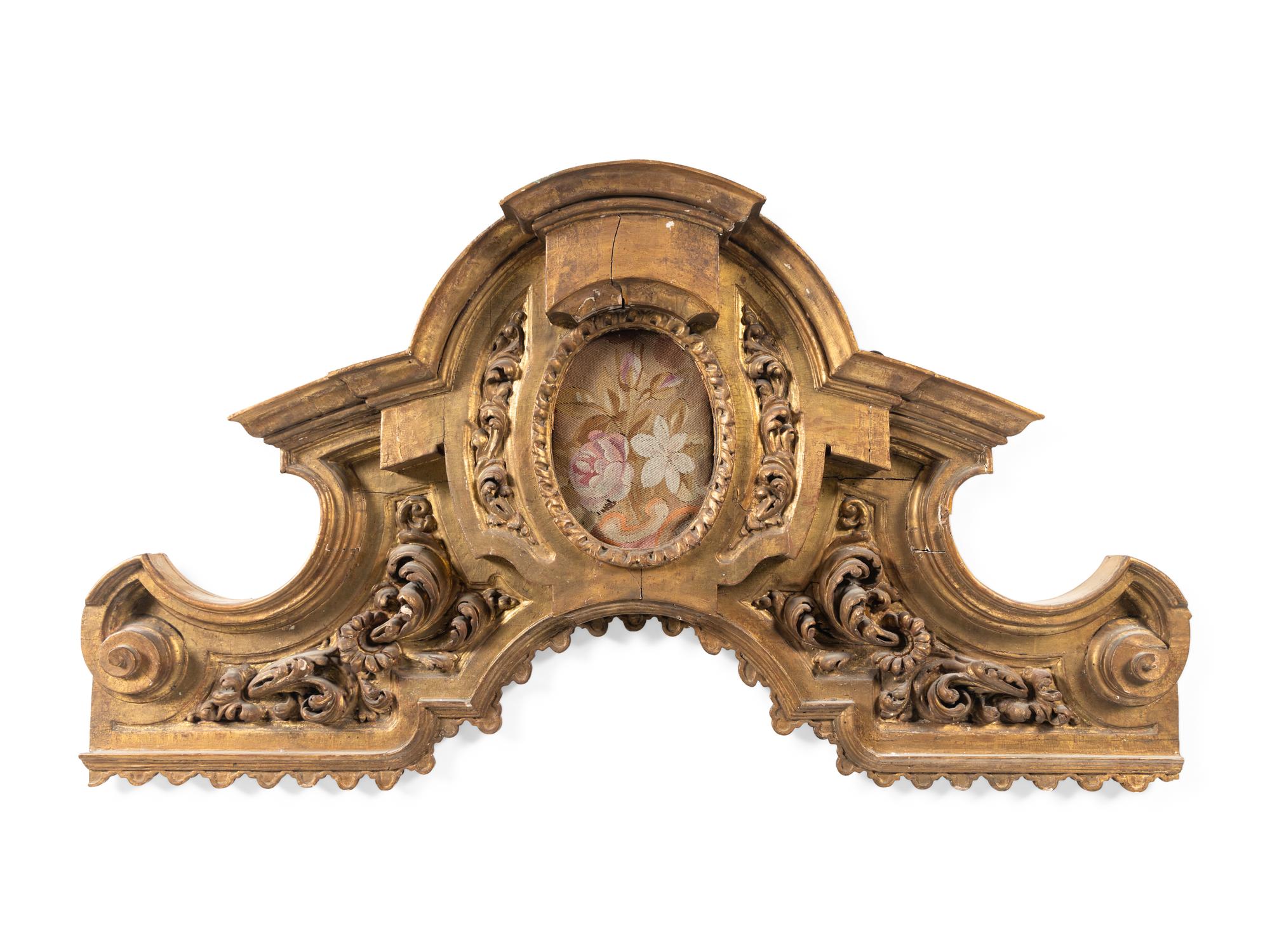 A Continental Giltwood and Aubusson Tapestry-Inset Transom