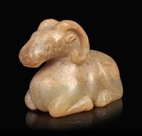 A Calcified Jade Figure of a Ram