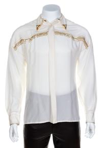 A Gianni Versace Cream Rayon and Silk Bead Embellished Men's Shirt, Size 50.