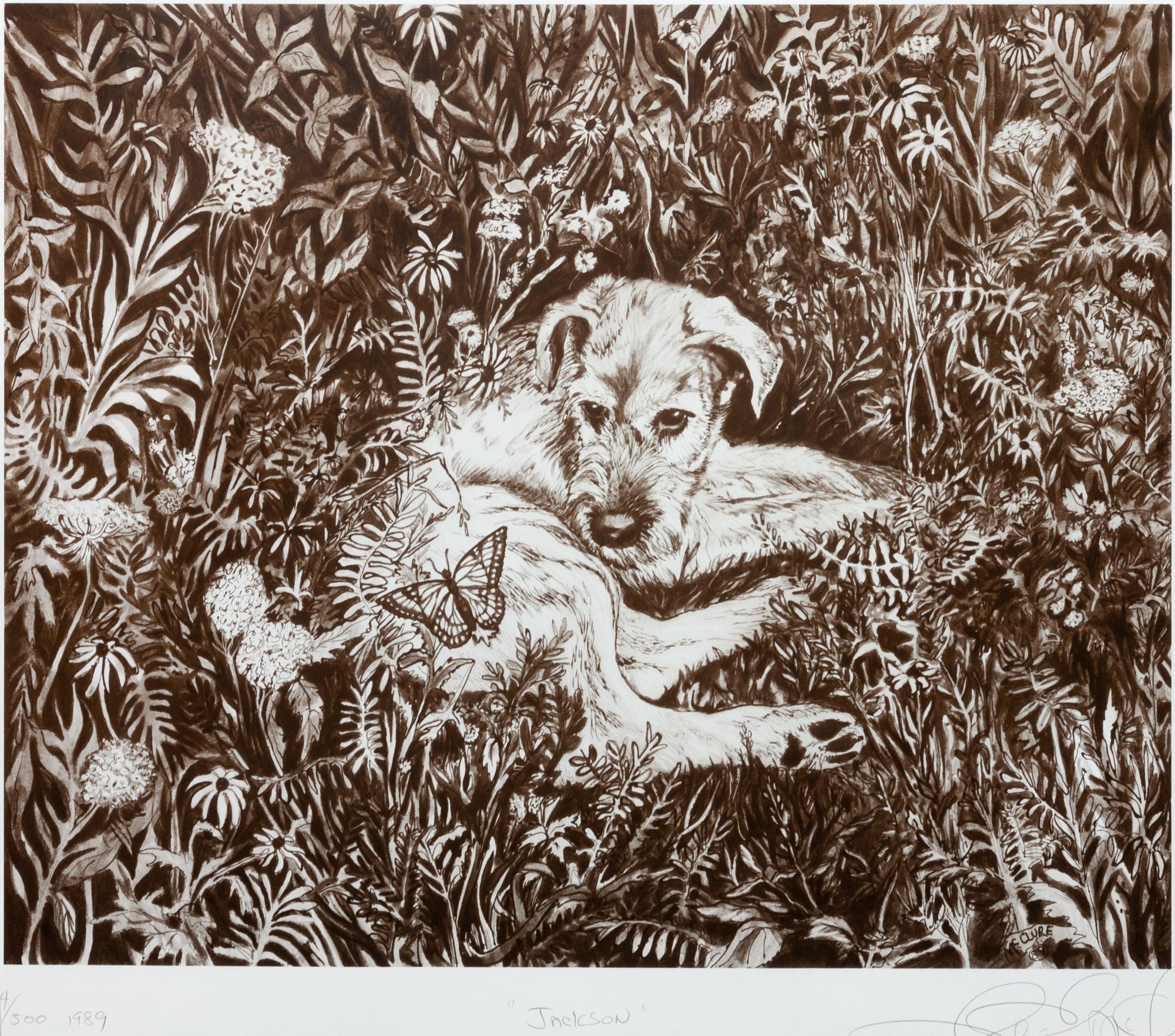 Two Works of Art depicting Irish Wolfhounds Larger: 15 7/8 x 17 7/8 inches.