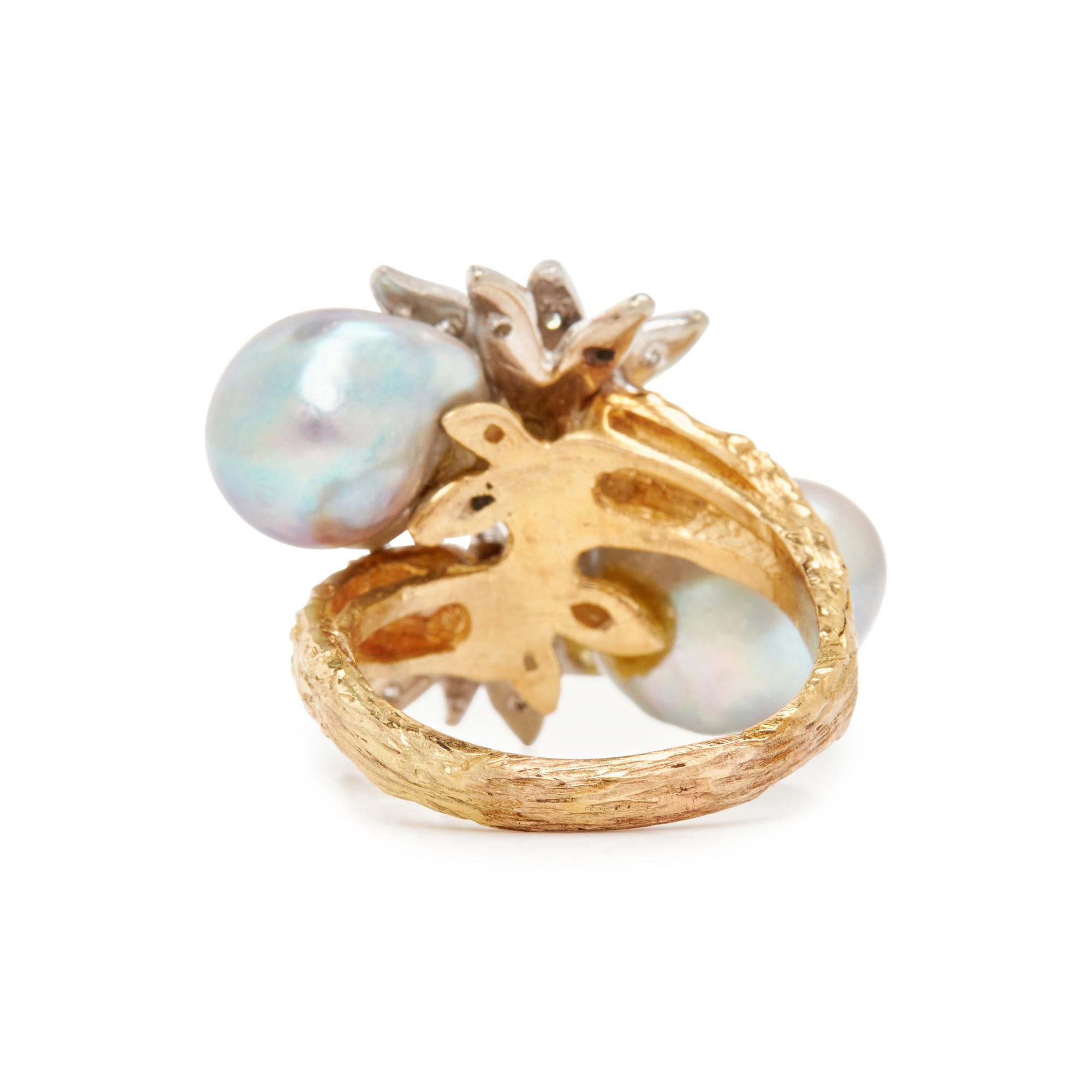 DIAMOND AND CULTURED BAROQUE PEARL BYPASS RING