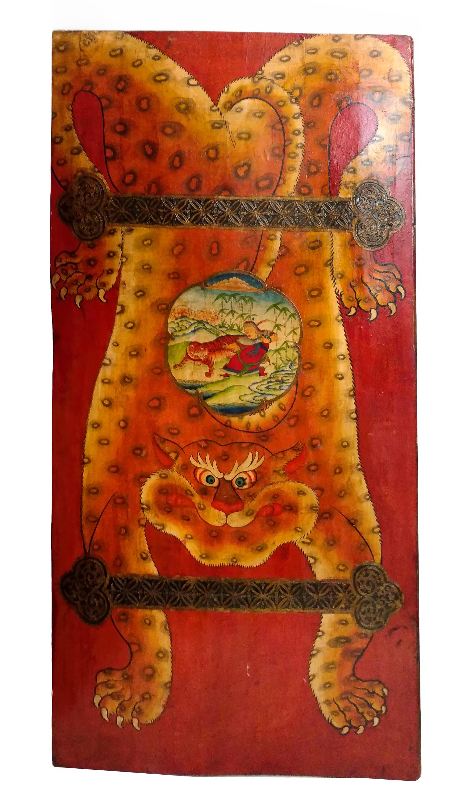 A Painted Panel Depicting a Tiger Height 63 1/2 x width 32 1/4 inches.
