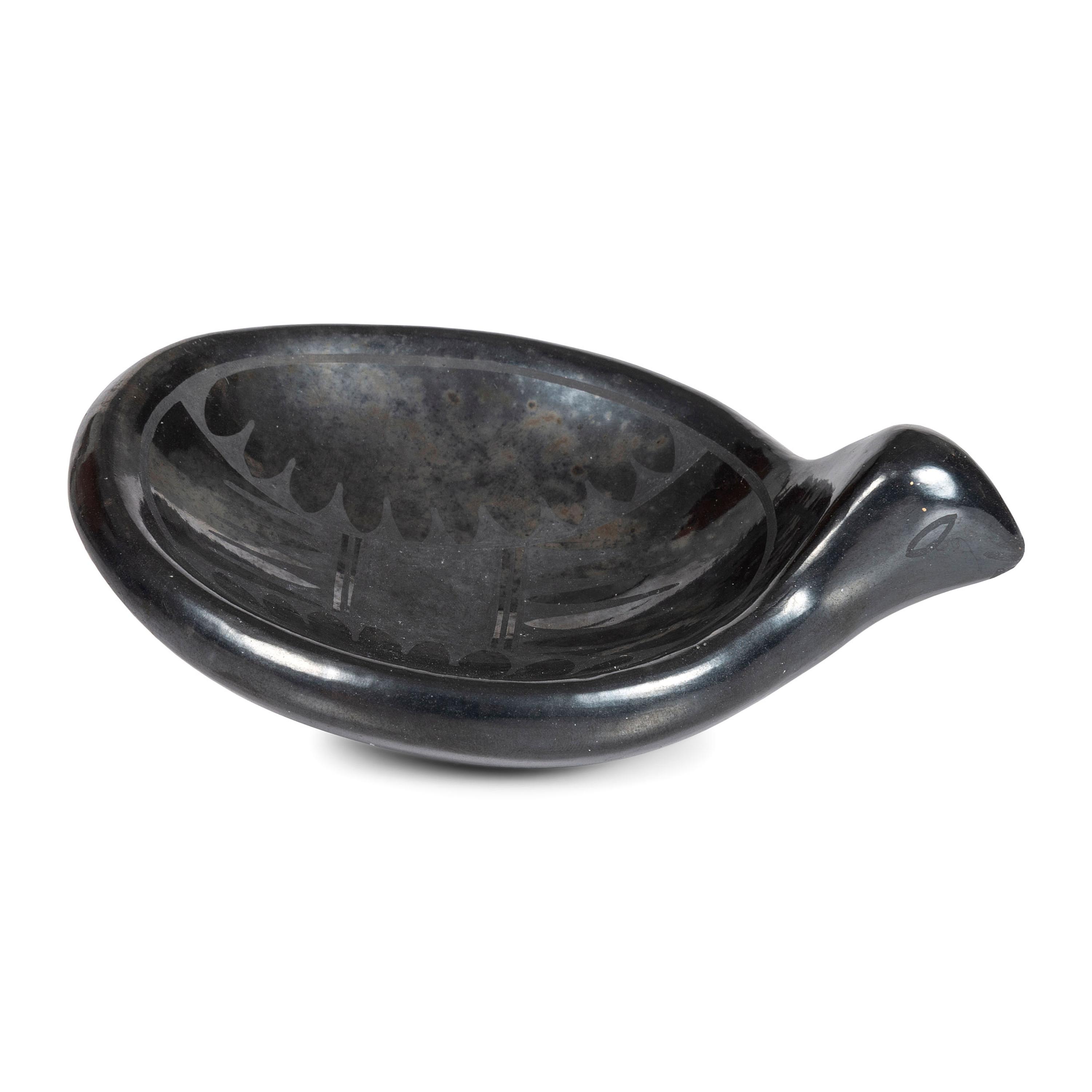 Blackware Pottery Dish, Avian Form