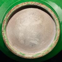 A Chinese Gilt Lacquered Green Glazed Porcelain 'Crane' Bottle Vase, 19th-Early 20th Century 晚清-民國 綠釉貼描金漆鶴長頸瓶