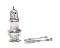 A George I Britannia Silver Caster and a George III Sterling Silver Sugar Tongs