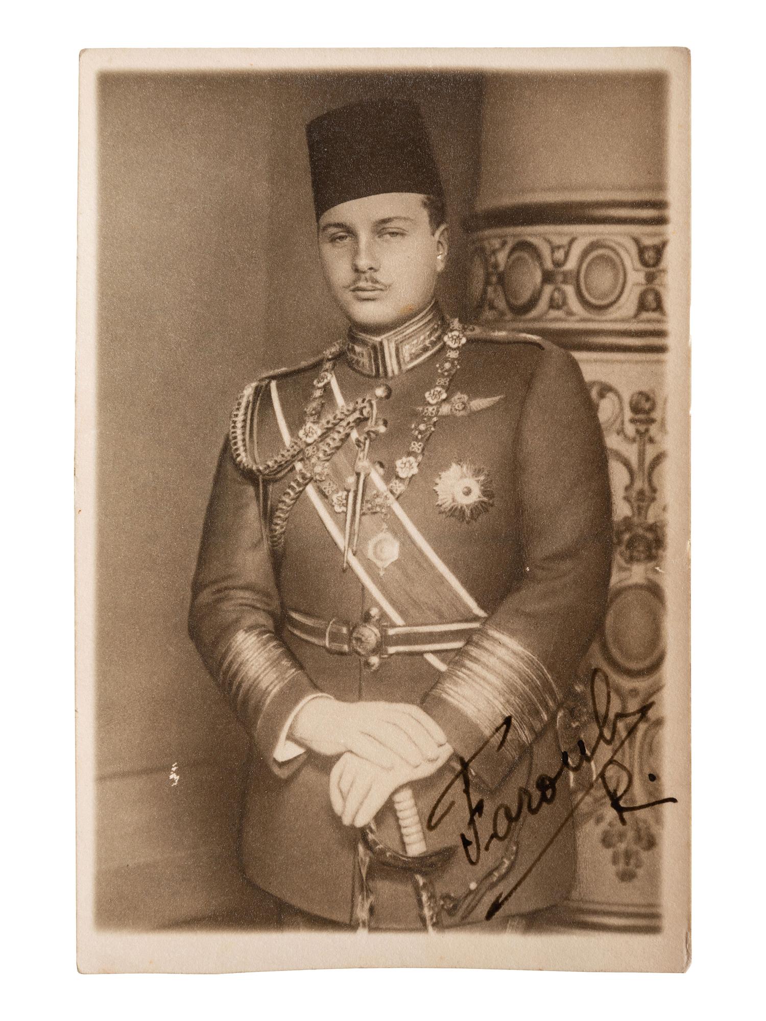 [AUTOGRAPHS]. Signed real photo postcard of King Farouk I of Egypt.