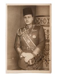 [AUTOGRAPHS]. Signed real photo postcard of King Farouk I of Egypt.
