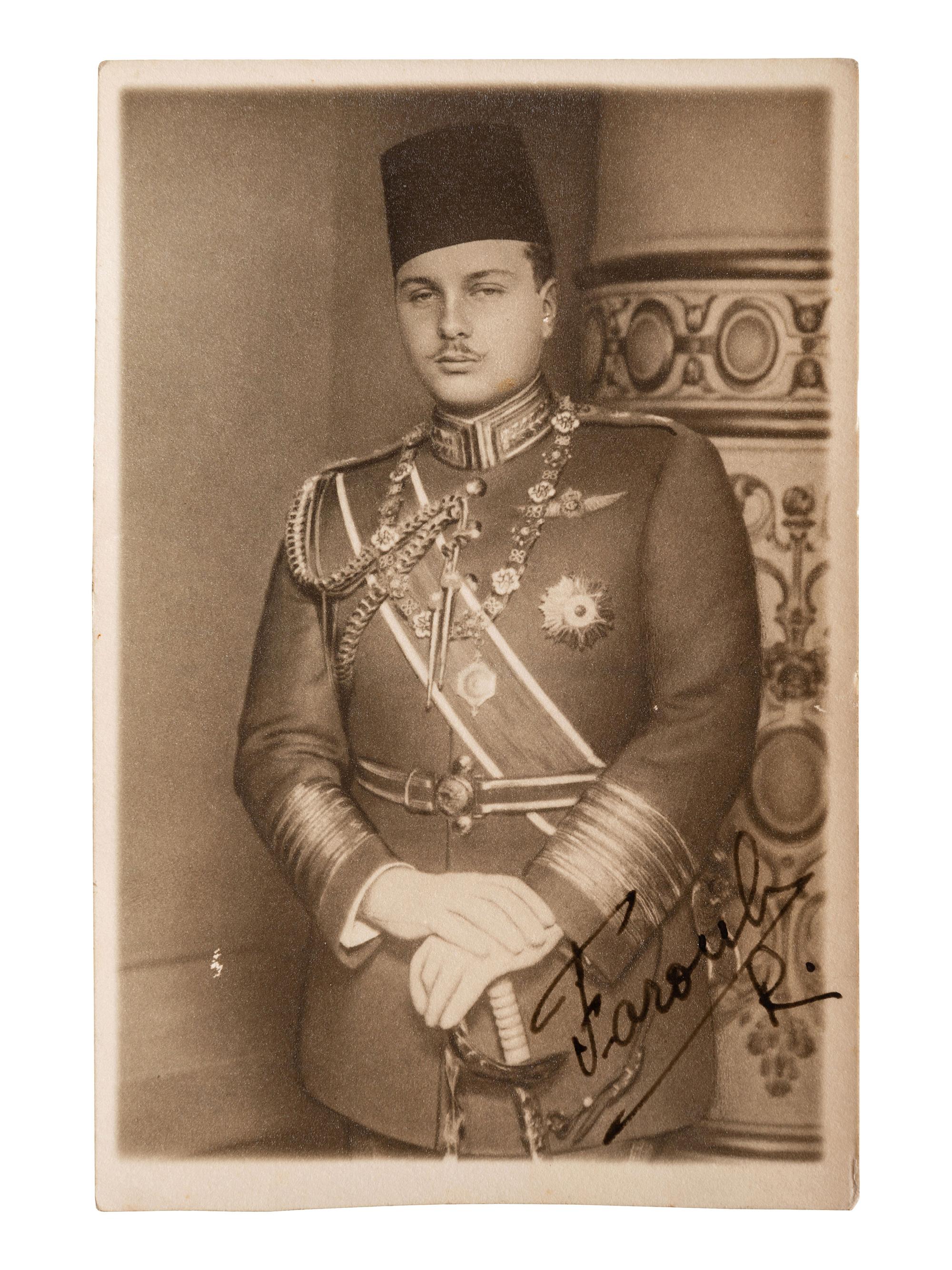[AUTOGRAPHS]. Signed real photo postcard of King Farouk I of Egypt.