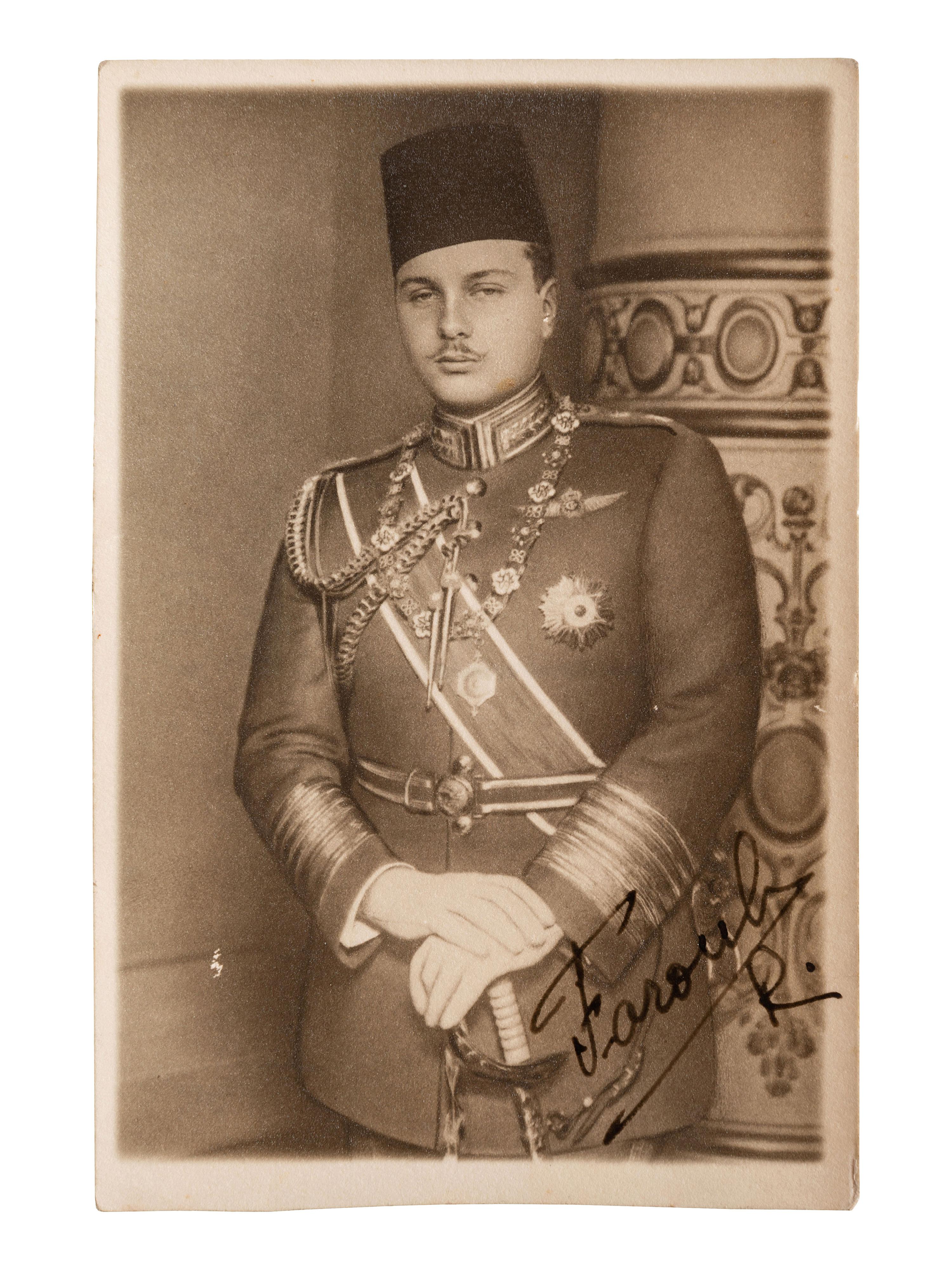 [AUTOGRAPHS]. Signed real photo postcard of King Farouk I of Egypt.