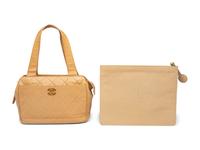 Chanel Tan Lambskin Handbag and Pouch