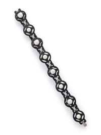 MARSH & CO., STEEL, DIAMOND, AND CULTURED PEARL BRACELET