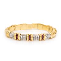 Set of Multigem and Yellow Gold Bangle Bracelets