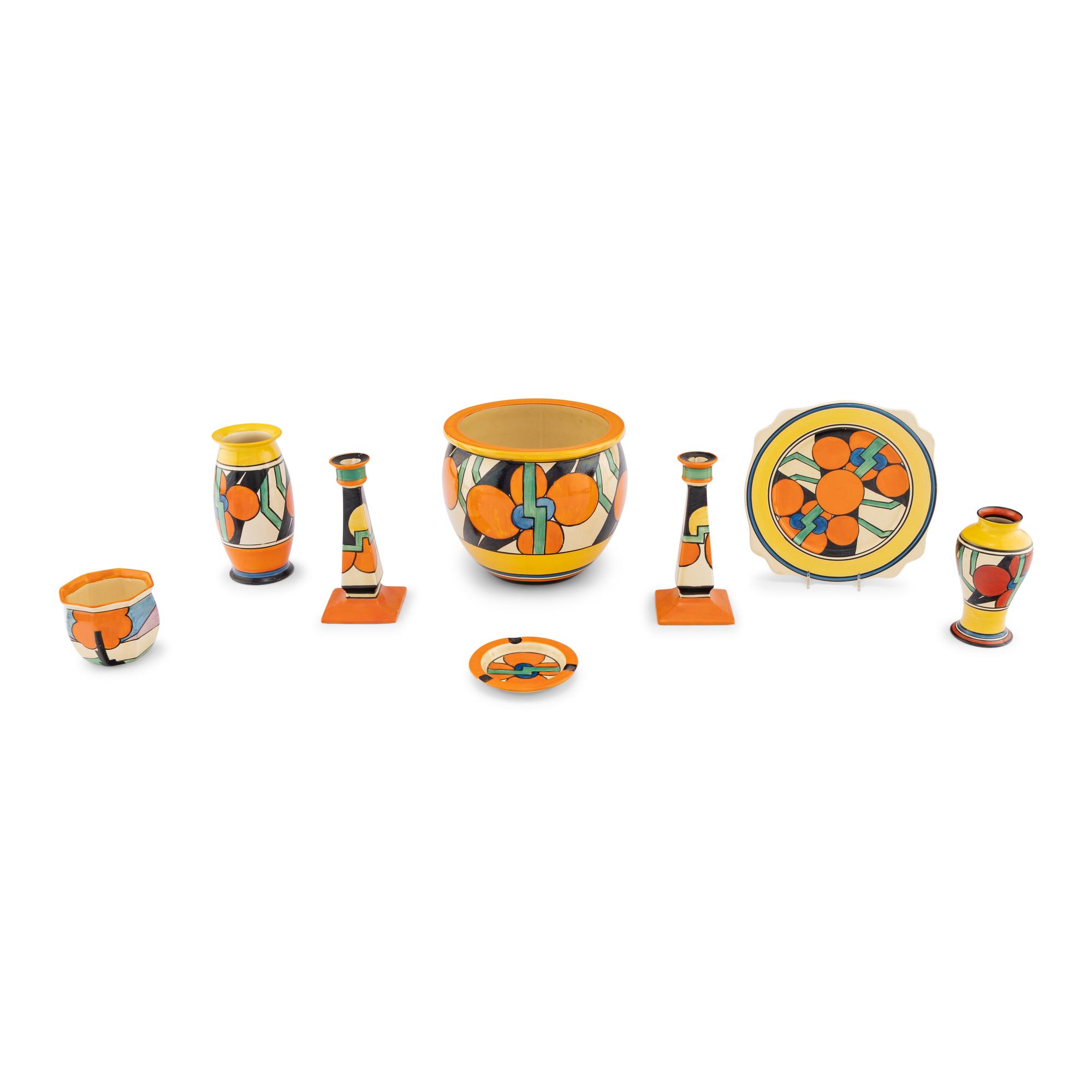 A Group of Nine Clarice Cliff Picasso Flower Ceramic Table Articles
