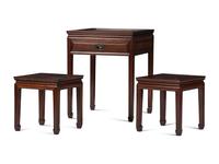A Chinese Hardwood Inlaid Chess Table with Pair of Stools